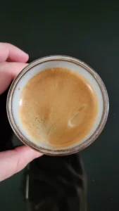 Mila Chervenkova drinking coffee