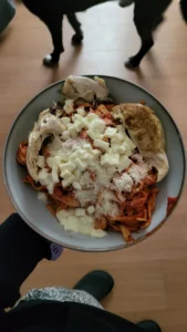 Mila Chervenkova is cooking steaks and pasta